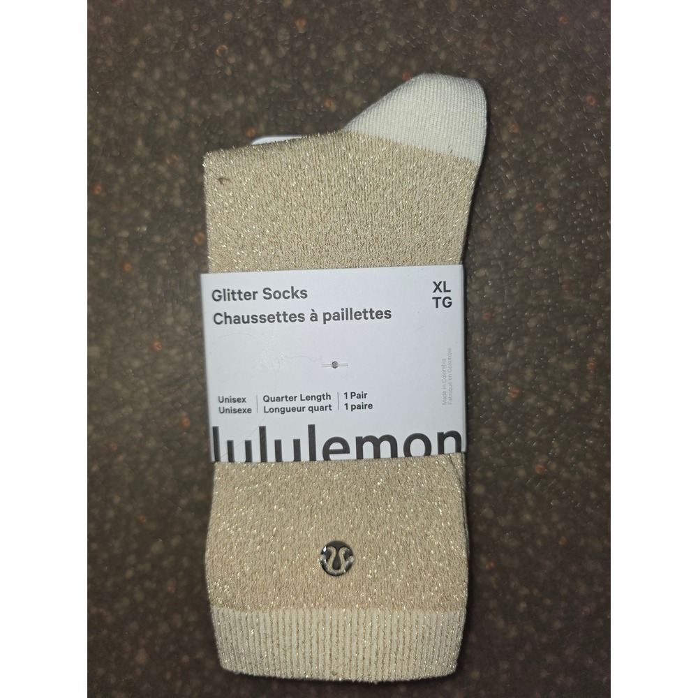 Lululemon Glitter Socks Unisex Quarter Length Light Ivory Gold LU9CQ1S XL